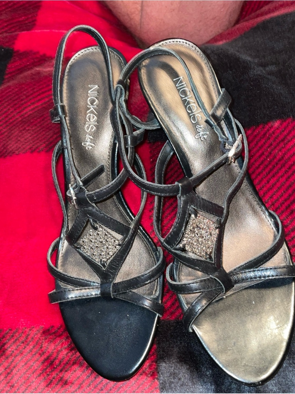 Nickels Black Strappy Platform Sandals with Sparkle Panel